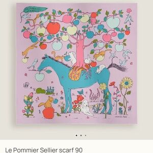 NWT! HERMES Le Pommier Sellier silk scarf 90 cm Glycine / Turquoise / Vert